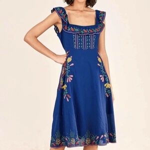farm rio BLUE Embroidered cross stitch dress Size  XL NEW